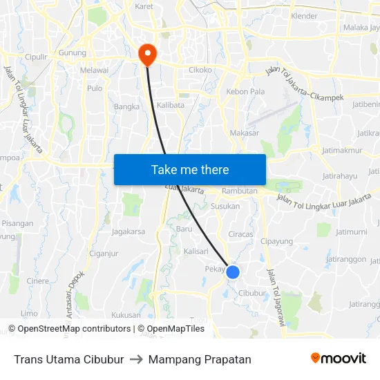 Trans Utama Cibubur to Mampang Prapatan map