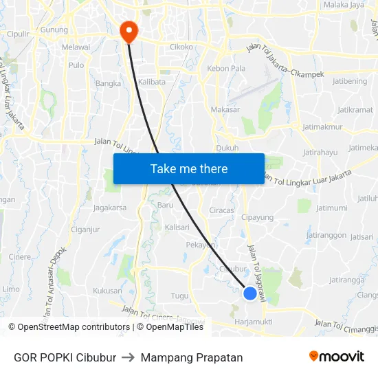 GOR POPKI Cibubur to Mampang Prapatan map