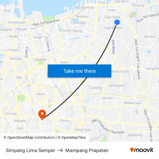 Simpang Lima Semper to Mampang Prapatan map