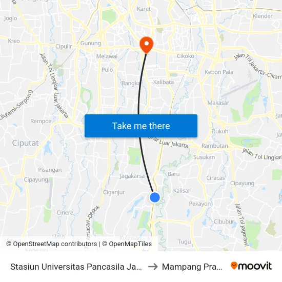 Stasiun Universitas Pancasila Jak Lingko to Mampang Prapatan map