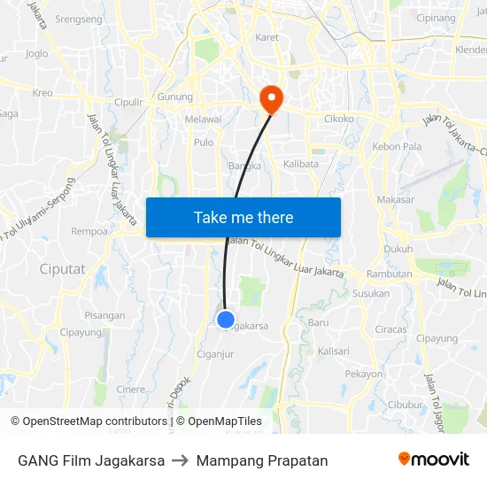 GANG Film Jagakarsa to Mampang Prapatan map