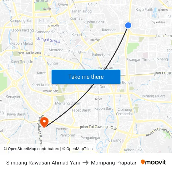 Simpang Rawasari Ahmad Yani to Mampang Prapatan map