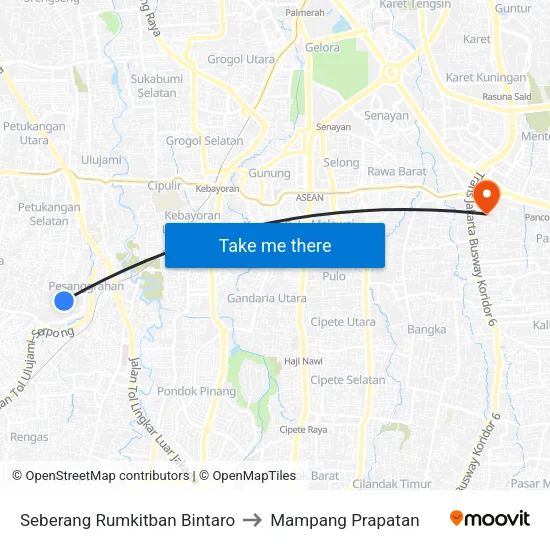 Seberang Rumkitban Bintaro to Mampang Prapatan map