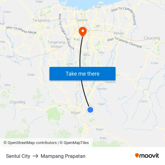 Sentul City to Mampang Prapatan map