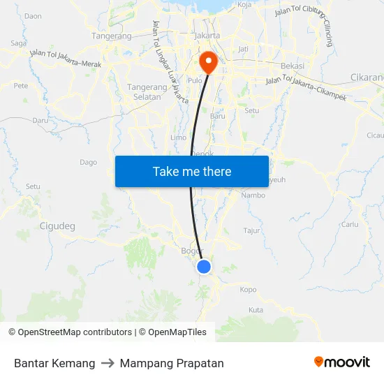 Bantar Kemang to Mampang Prapatan map