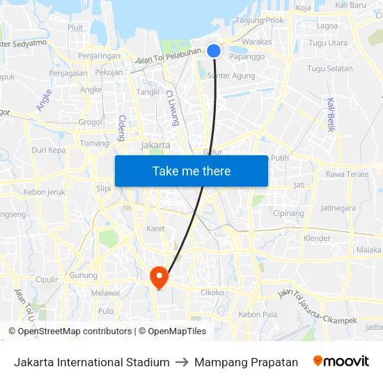 Jakarta International Stadium to Mampang Prapatan map