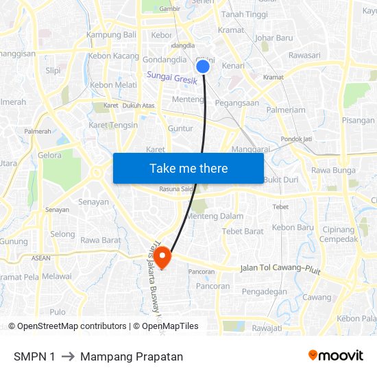 SMPN 1 to Mampang Prapatan map