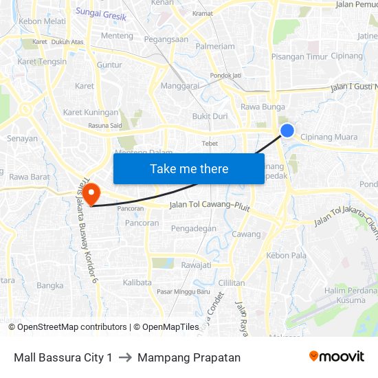 Mall Bassura City 1 to Mampang Prapatan map