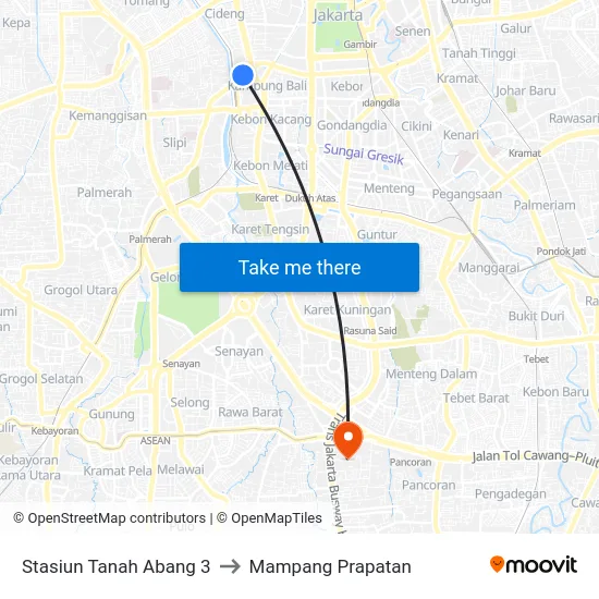 Stasiun Tanah Abang 3 to Mampang Prapatan map