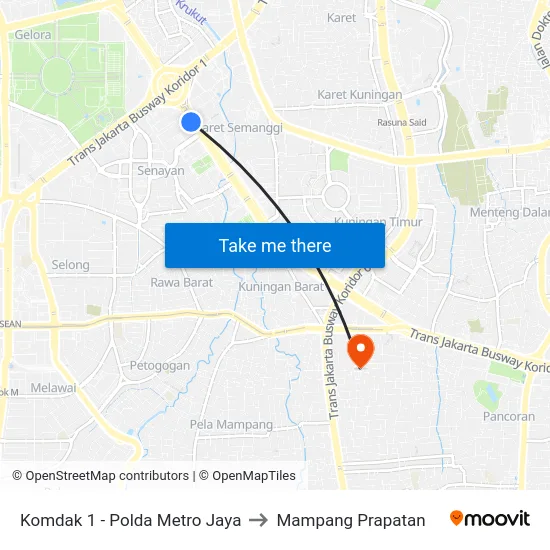 Komdak 1 - Polda Metro Jaya to Mampang Prapatan map