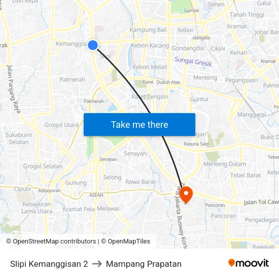Slipi Kemanggisan 2 to Mampang Prapatan map