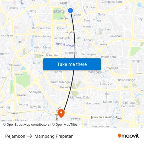 Pejambon to Mampang Prapatan map