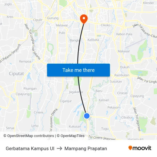 Gerbatama Kampus UI to Mampang Prapatan map