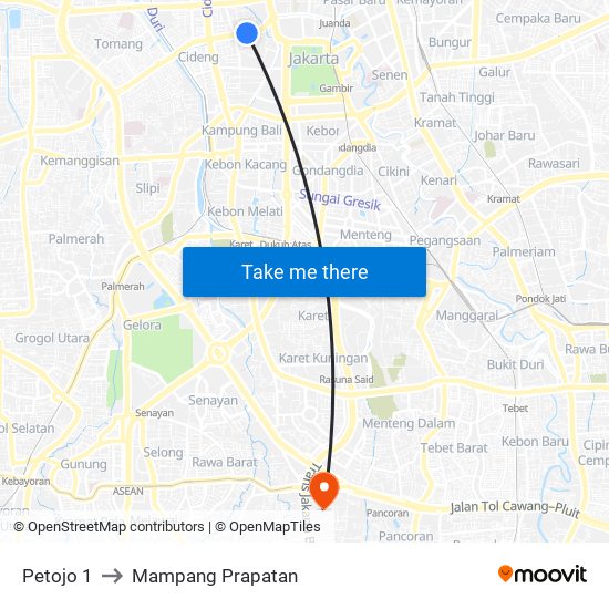 Petojo 1 to Mampang Prapatan map