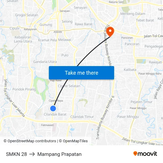 SMKN 28 to Mampang Prapatan map