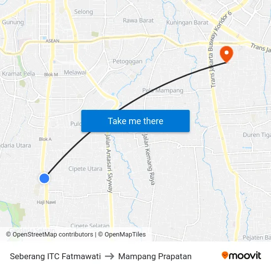 Seberang ITC Fatmawati to Mampang Prapatan map