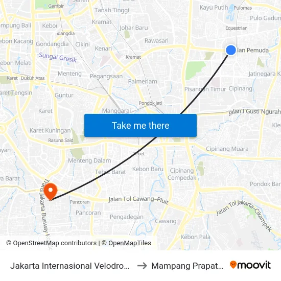 Jakarta Internasional Velodrome to Mampang Prapatan map