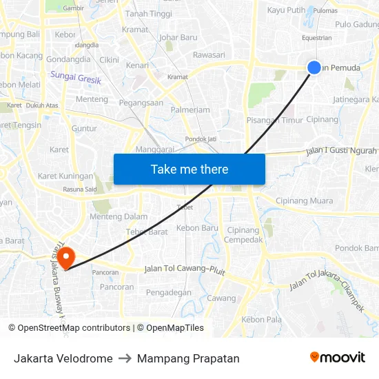 Jakarta Velodrome to Mampang Prapatan map