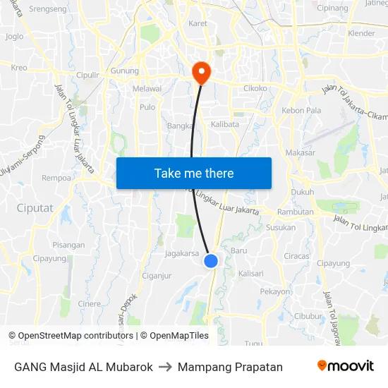 GANG Masjid AL Mubarok to Mampang Prapatan map