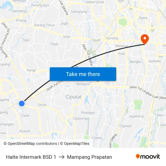 Halte Intermark BSD 1 to Mampang Prapatan map