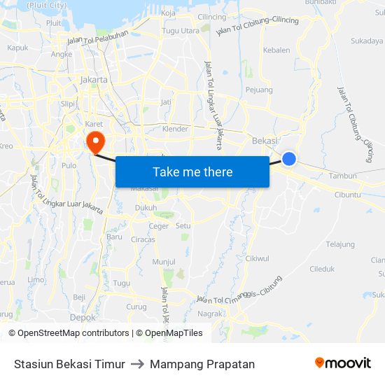 Stasiun Bekasi Timur to Mampang Prapatan map
