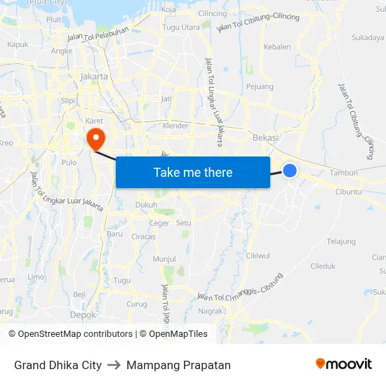 Grand Dhika City to Mampang Prapatan map