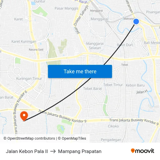 Jalan Kebon Pala II to Mampang Prapatan map