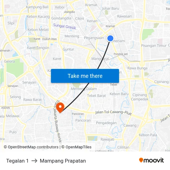 Tegalan 1 to Mampang Prapatan map