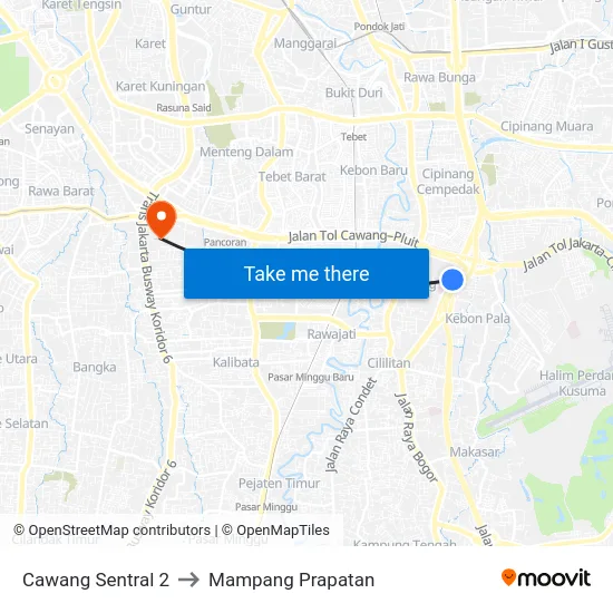 Cawang Sentral 2 to Mampang Prapatan map