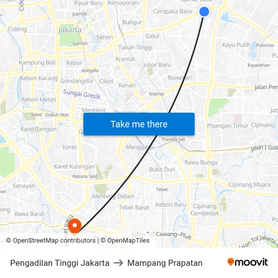 Pengadilan Tinggi Jakarta to Mampang Prapatan map