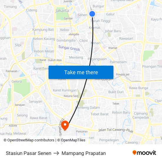 Stasiun Pasar Senen to Mampang Prapatan map