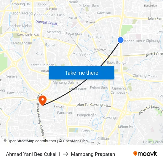 Ahmad Yani Bea Cukai 1 to Mampang Prapatan map