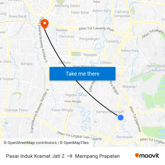Pasar Induk Kramat Jati 2 to Mampang Prapatan map