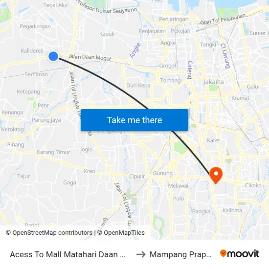 Acess To Mall Matahari Daan Mogot to Mampang Prapatan map
