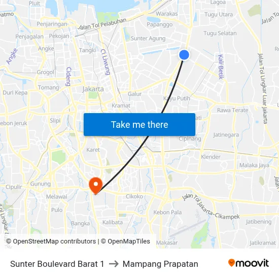 Sunter Boulevard Barat 1 to Mampang Prapatan map