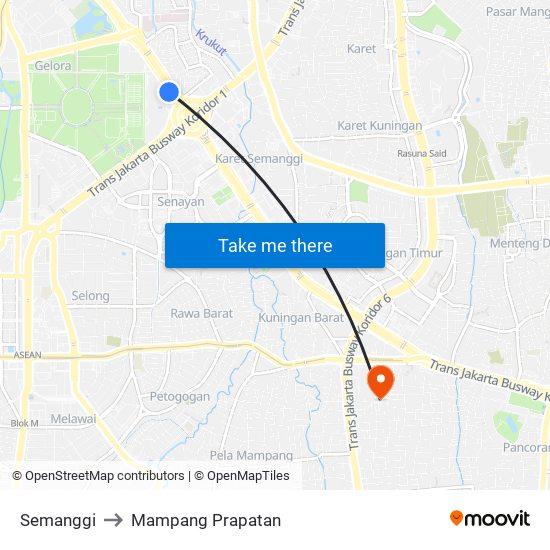 Semanggi to Mampang Prapatan map