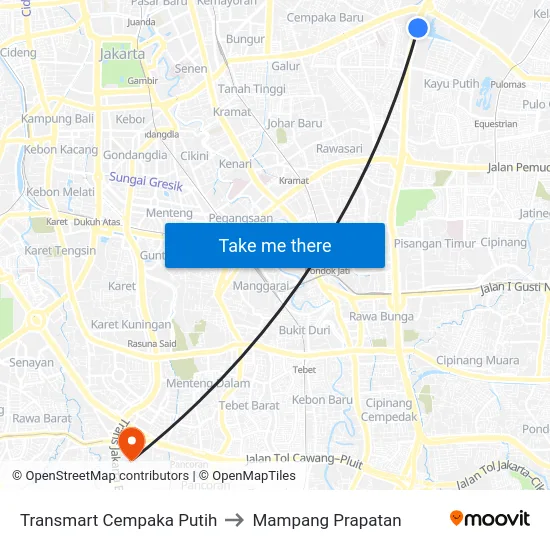 Transmart Cempaka Putih to Mampang Prapatan map