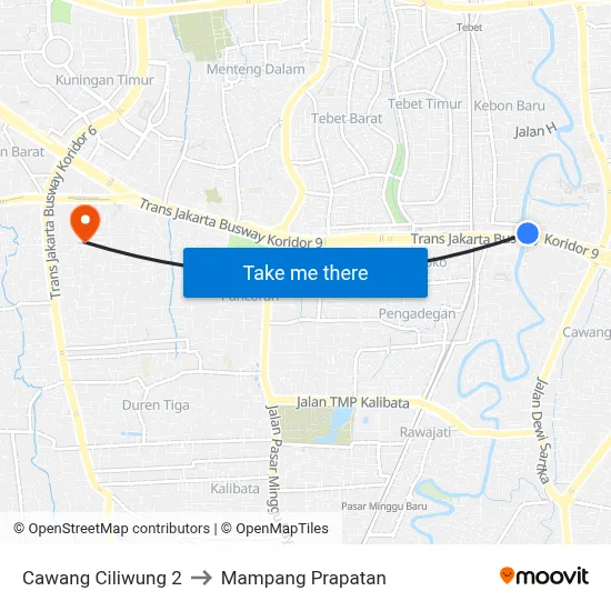 Cawang Ciliwung 2 to Mampang Prapatan map
