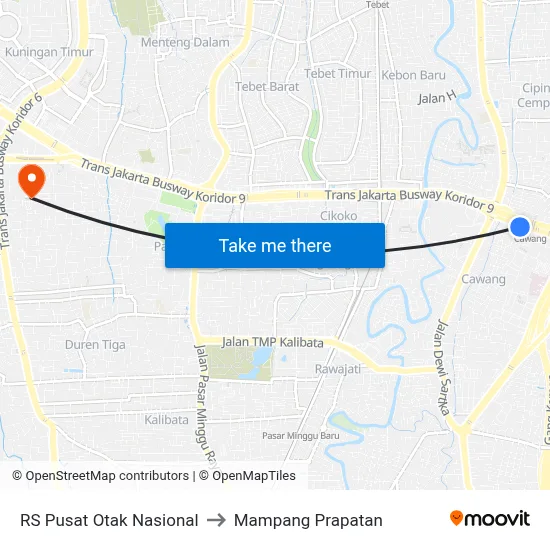 RS Pusat Otak Nasional to Mampang Prapatan map
