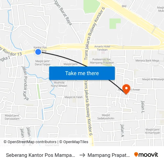 Seberang Kantor Pos Mampang to Mampang Prapatan map