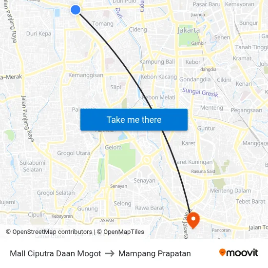 Mall Ciputra Daan Mogot to Mampang Prapatan map