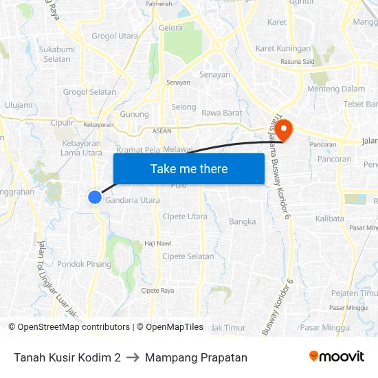 Tanah Kusir Kodim 2 to Mampang Prapatan map