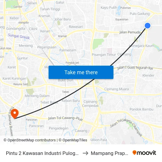 Pintu 2 Kawasan Industri Pulogadung to Mampang Prapatan map