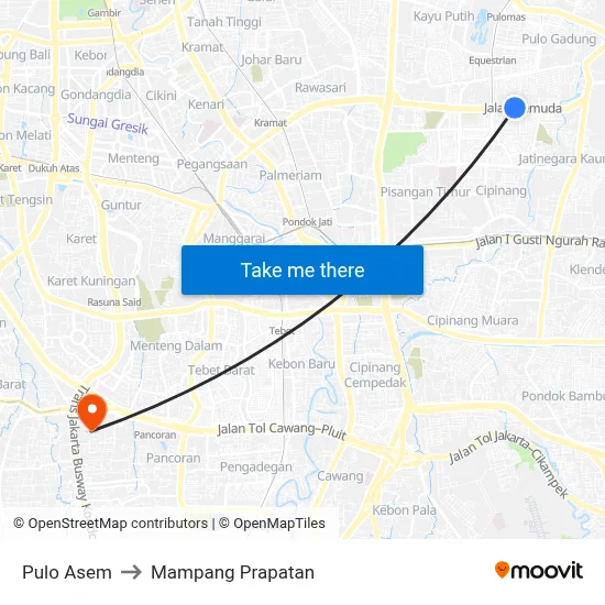 Pulo Asem to Mampang Prapatan map