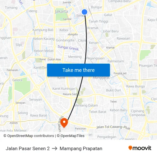 Jalan Pasar Senen 2 to Mampang Prapatan map
