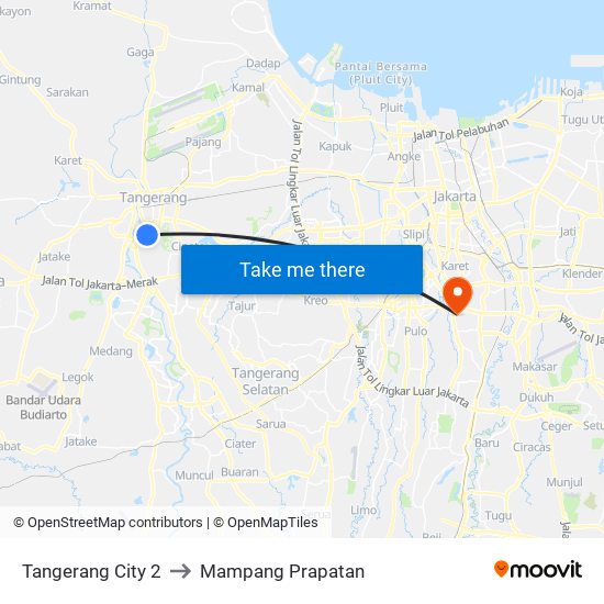 Tangerang City 2 to Mampang Prapatan map