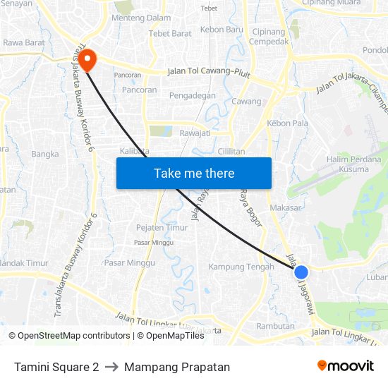 Tamini Square 2 to Mampang Prapatan map