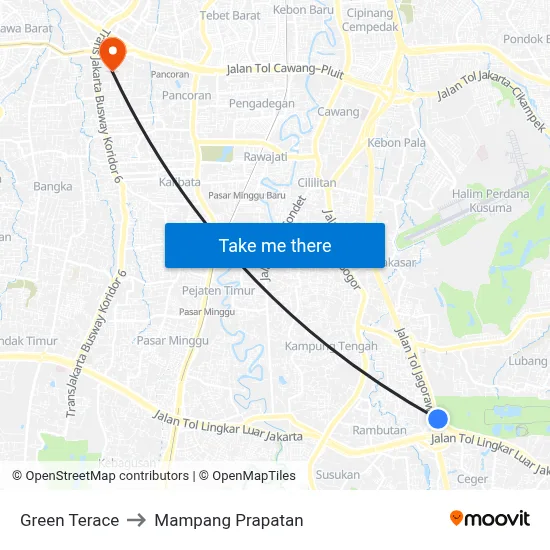 Green Terace to Mampang Prapatan map
