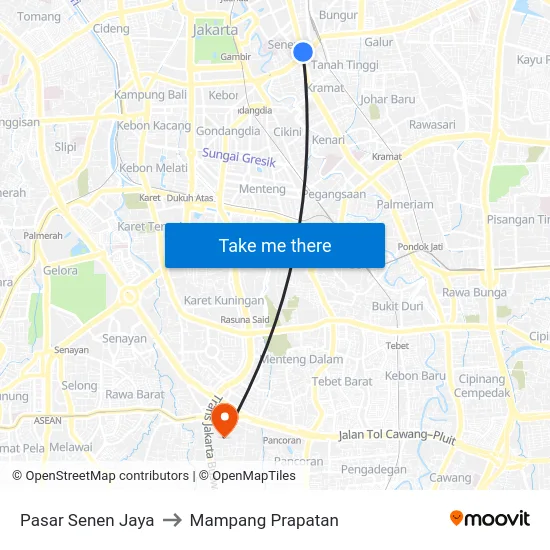 Pasar Senen Jaya to Mampang Prapatan map