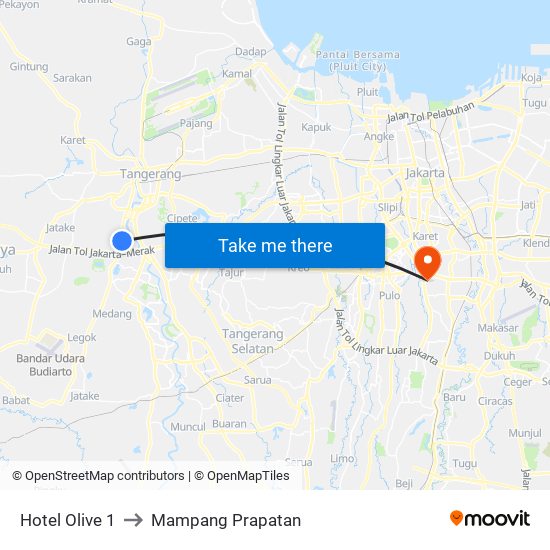 Hotel Olive 1 to Mampang Prapatan map